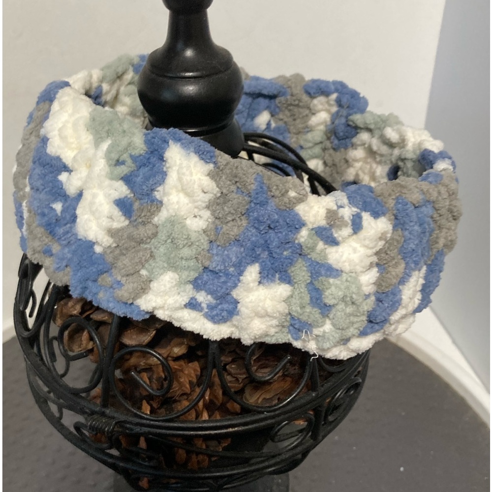 Chenille Crochet Headband Camouflage Blue Gray White 21 inches x 3 inches